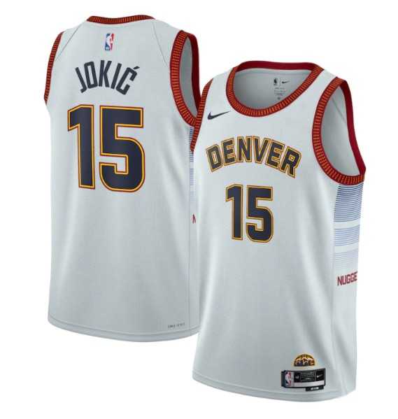 Mens Denver Nuggets #15 Nikola Jokic Gray 2022-23 City Edition Stitched Jersey Dzhi